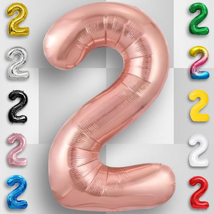 Rose Gold Number Balloon 2 Mylar Foil Macaron Balloons 16 inch - Image 4