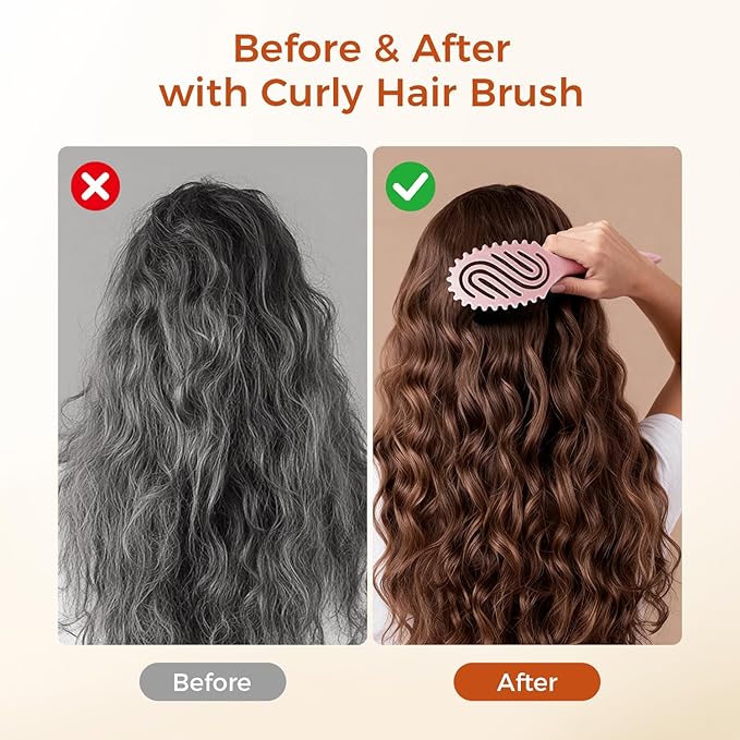 Curly Hair Brush, Curl Defining Brush with Soft Boar Bristles for Combing, Shaping, and Styling Curly Hair Suitable for All Women and Men with Wet & Dry Hair(Pink)