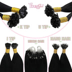 YoungSee K Tip Hair Extensions Black K Tips Human Hair Extensions for Wedding Jet Black 22In 50s/50g