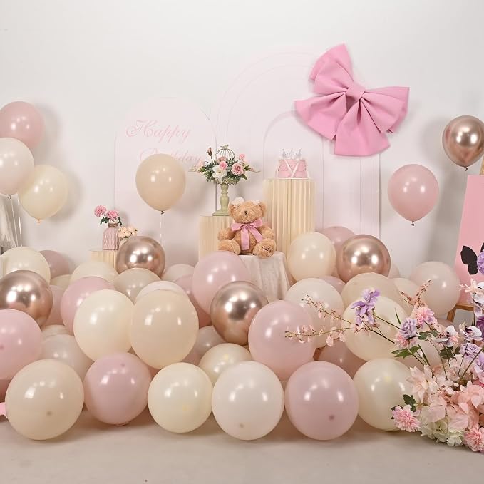 Dusty Pink Beige Balloons, Metallic Gold Nude Cream Balloon - Image 4
