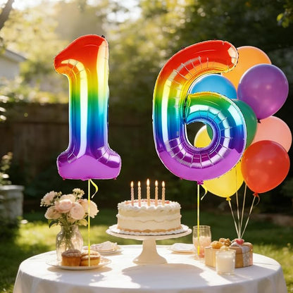 40 Inch Number 16 Balloons for 16th Birthday Party Decorations, 0-100 Rainbow - Image 3