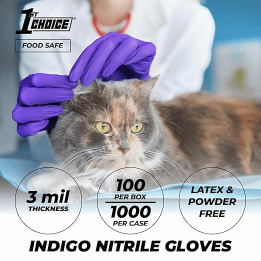 1st Choice Nitrile Disposable Gloves, 3 Mil, Indigo, Case of 1000 Small Gloves, Disposable Latex Free Nitrile Medical Gloves
