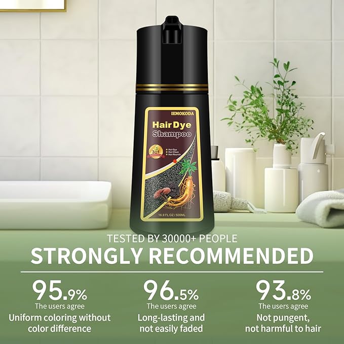3 in 1 Hair Dye Shampoo for Gray Hair, 16.9 Fl Oz (Chestnut Brown for Men & Women)