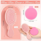 Meanplan 24 Pcs Mini Hair Brush Set 12 Travel Wet Dry Hair Combs Pocket Detangling 12 Compact Folding Makeup Mirrors for Spa Sleepover Birthday Bridal Shower Bachelorette Christmas Party Gift (Pink)