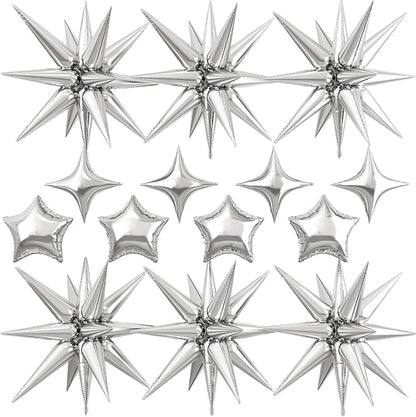 14pcs Silver Star Balloons, Mixed Star Foil Balloon, 22Inch Explosion Stars by vibzox