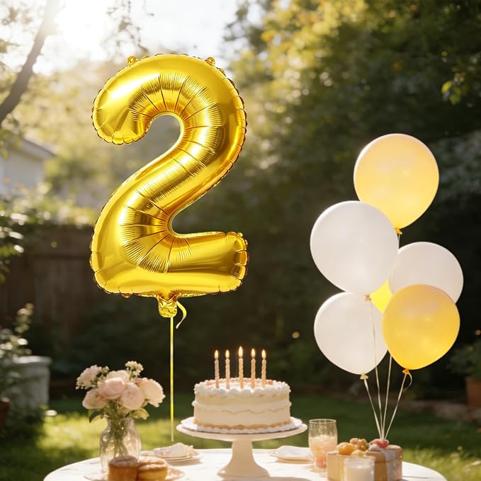 40 Inch Number 2 Balloons for 2nd Birthday Party Decorations, 0-100 Gold Large - Image 3