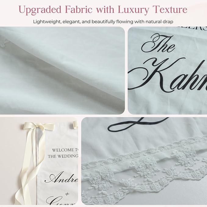 Custom Wedding Welcome Sign Fabric Linen Banner - Image 5