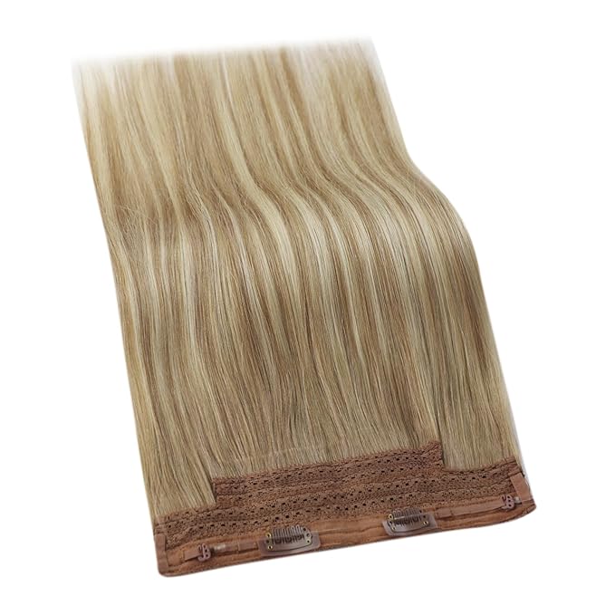 YoungSee Wire Hair Extensions Real Human Hair Brown Blonde Hair Extensions Wire Light Brown with Platinum Blonde One Piece Hair Extension Dyable Remy Hair 16Inch 80G