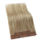 YoungSee Wire Human Hair Extensions Light Brown Invisible Wire Hair Extensions Balayage Light Brown Mix Platinum Blonde Fish Line Hair Extension with Extra Clips 80G 18In