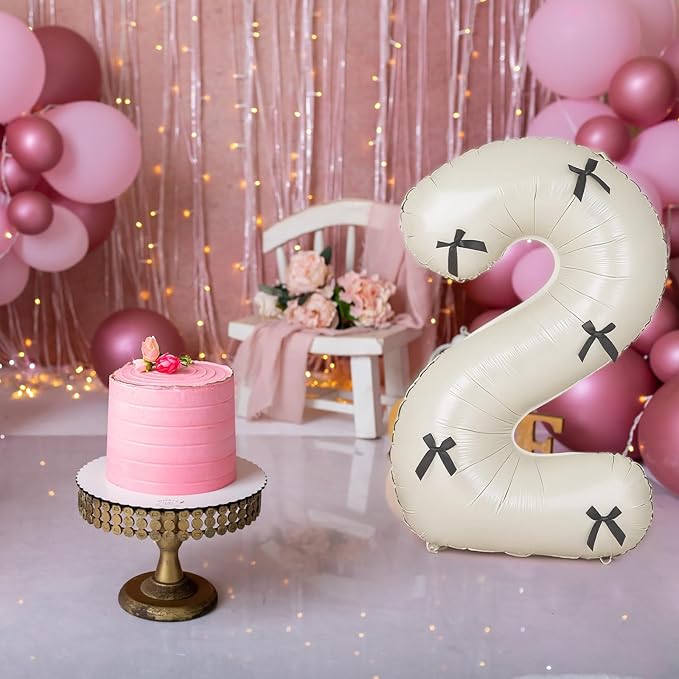 40 Inch Number Balloons with Bow Coquette Birthday Decorations Giant Number 1 - Image 5