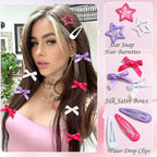 36Pcs Hot Pink Mini Hair Bows Purple Star Snap Hair Barrettes for Women White Water Drop No Slip Hair Clips Small Bow Hair Clips Star Bowknot Hair Accessories for Teens Girls