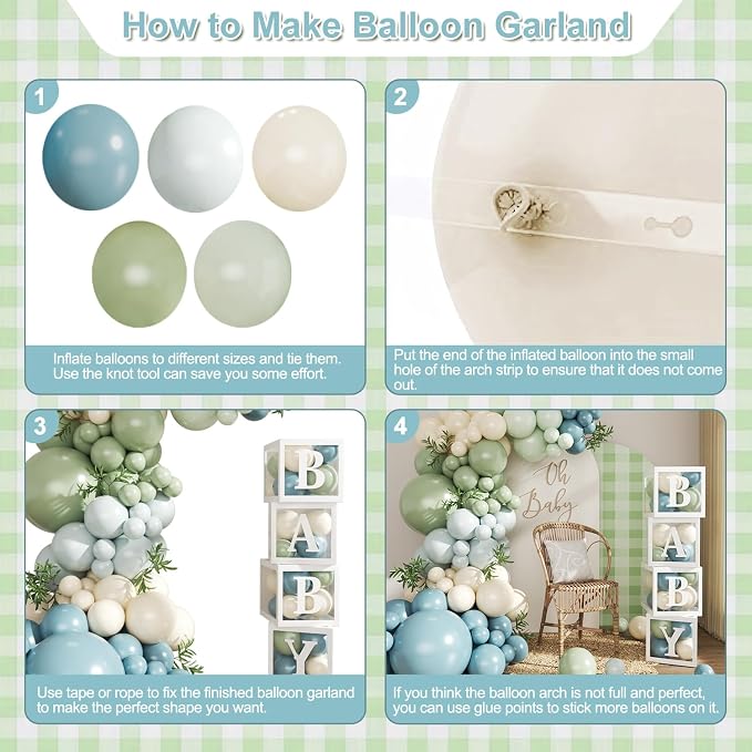 CROSSFINGERS Dusty Blue Sage Green Balloon Baby Shower Decorations | 132Pcs - Image 7