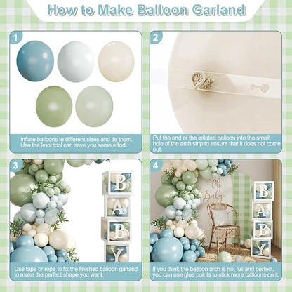 CROSSFINGERS Dusty Blue Sage Green Balloon Baby Shower Decorations | 132Pcs - Image 7