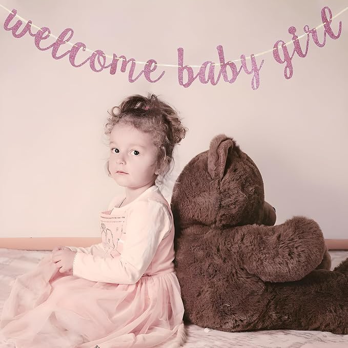 Welcome Baby Shower Party Banner, Boy and Girl Glitter Paper Sign - Image 2