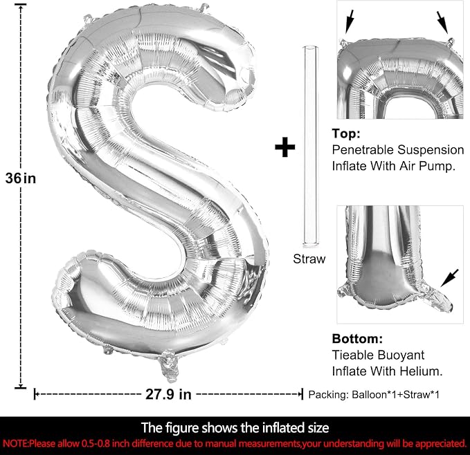 Lovoir 40 Inch Large Silver Letter S Balloons Big Size Jumbo Mylar Foil Helium - Image 2