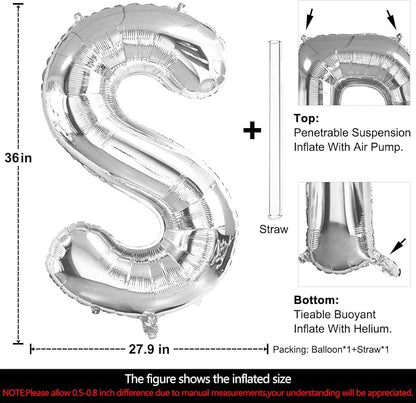 Lovoir 40 Inch Large Silver Letter S Balloons Big Size Jumbo Mylar Foil Helium - Image 2