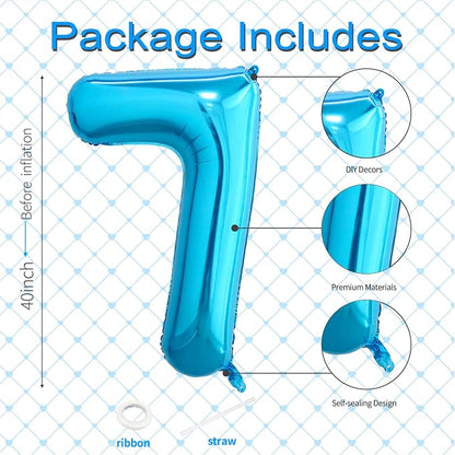 40 Inch Blue Number 7 Balloon, Giant Number Balloons, Birthday Decorations | - Image 3
