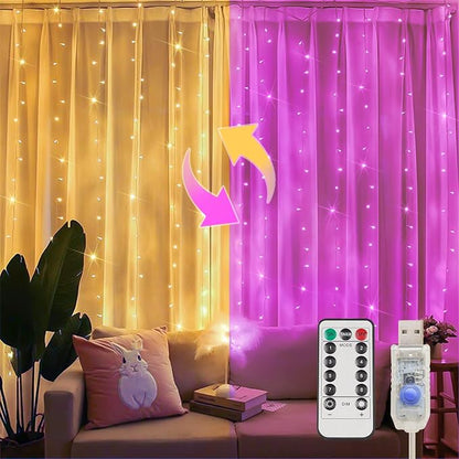 Color Changing Curtain Lights, 200 Led 6.5ft x 6.5ft Hanging String Lights by SUDDUS