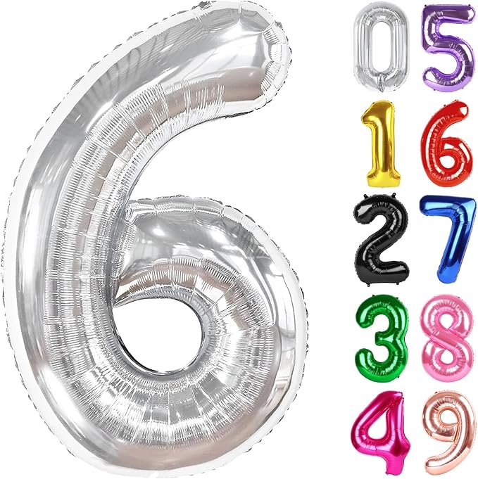 Silver Number 6 Balloon 40 Inch, 6th Birthday Party Decorations Men Women | by IWERP