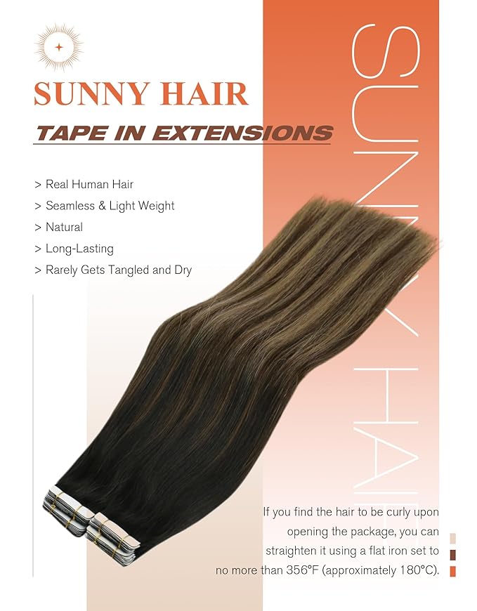 Sunny Hair Tape in Hair Extensions Real Human Hair Invisible Remy Hair Extensions Tape ins for Women Natural Black Ombre Dark Brown Balayage Ash Blonde 22 inch 20Pcs 50G
