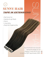 Sunny Hair Tape in Hair Extensions Real Human Hair Invisible Remy Hair Extensions Tape ins for Women Natural Black Ombre Dark Brown Balayage Ash Blonde 18 inch 20Pcs 50G