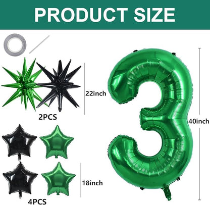TONIFUL 3rd Birthday Balloons Kit 40 Inch Dark Green Large Number 3 Balloon | - Image 2