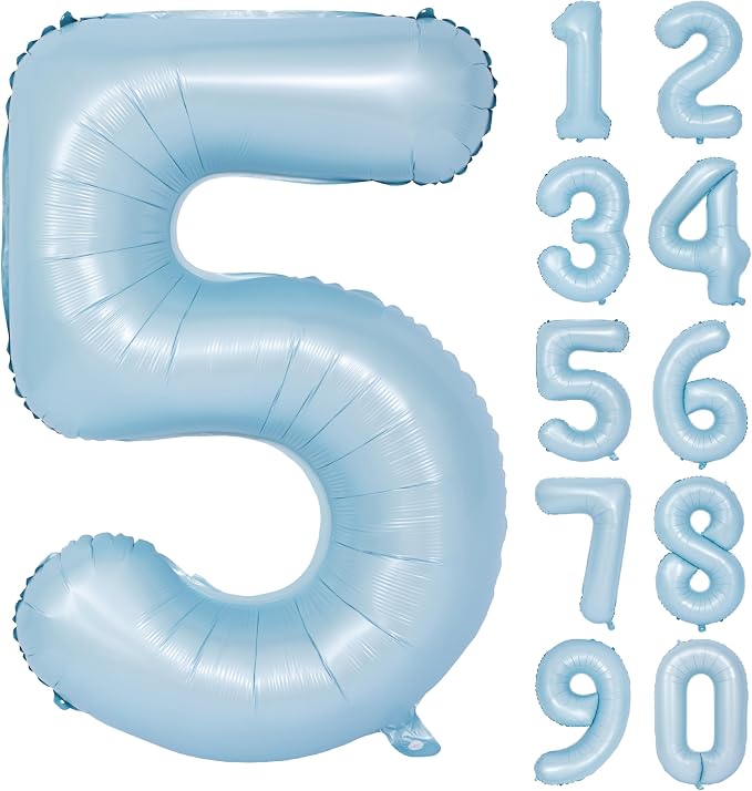 40 Inch Blue Number 5 Foil Balloon Light Blue Digital 5 Helium Balloon | by YOIOZAIZAI