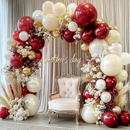 Burgundy Gold Balloons Garland Double Stuffed Pearl White Gold Maroon Wine Red - Image 2