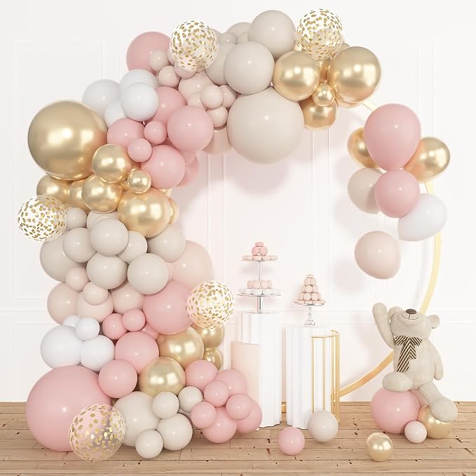 Amandir 153pcs Dusty Pink and Gold Balloon Garland Arch Kit Different Sizes | - Image 4