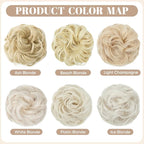 SARLA 2PCS Messy Hair Bun Hair Pieces Wavy Curly Synthetic Updo Fake Scrunchies Ponytail Extension for Women Beach Blonde