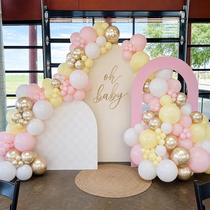 HILAVO Pink and Yellow Balloons 12 Inch Pastel Light Pink Yellow Gold White - Image 5