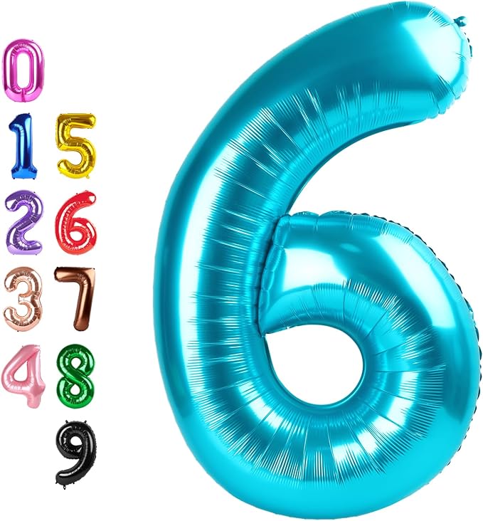 Number Balloons Blue 6 Balloon 40 inch by Enyeopd