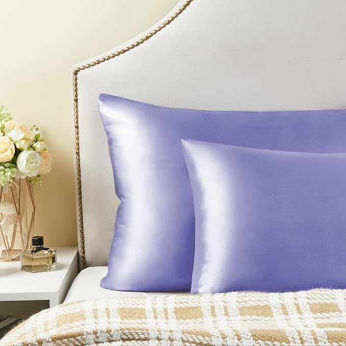 BEDELITE Satin Pillowcase for Hair and Skin, Super Soft and Cooling Similar to Silk Pillow Cases 2 Pack with Envelope Closure, Gift for Women Men(20"x26" Standard Size, Lilac)