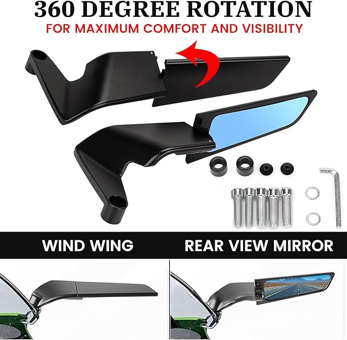 XINGWU Motorcycle Rearview Mirror Adjustable Rotating Stealth Wind Wing Side Mirror CNC Upgrade for 1290 Super Duke R Evo ABS Z650 Z900 Z1000 V4 S1000 Street Bike