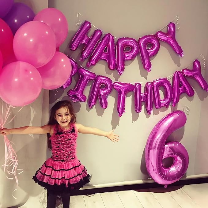 Hot Pink Happy Birthday Balloon Banner, 16 Inch Foil Mylar Happy Birthday - Image 3