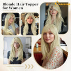 QUEENTAS 18" Blonde Hair Topper for Women with Thinning Hair Pieces 6"*6.2"Large Coverage 360°3D Cover Synthetic Long Straight with 5 Clips in Wiglets(Blonde)