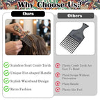 2 Pack Professional Stainless Steel Afro Pick Combs, Wide Tooth Metal Hair Picks for Curly Afro Braid Detangling Styling Women Men