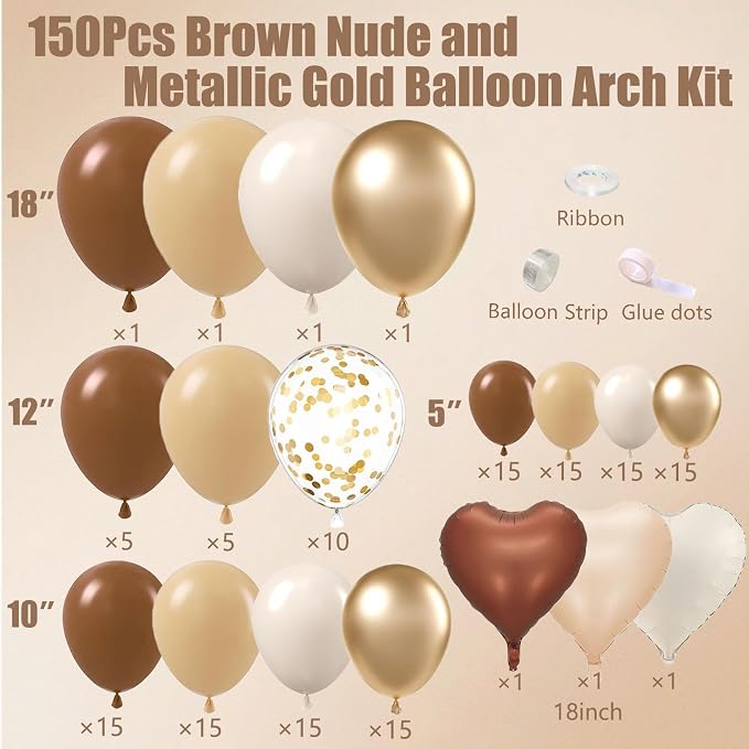 Brown Gold Balloon Garland Arch Kit, 18 12 10 5 inch Different Sizes Brown - Image 3