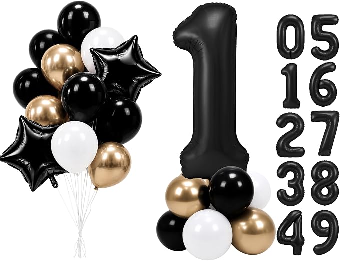 PartyWoo Number Balloons 40 Inch Black Number 1 Kit 25pcs by PartyWoo