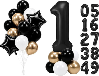 PartyWoo Number Balloons 40 Inch Black Number 1 Kit 25pcs by PartyWoo