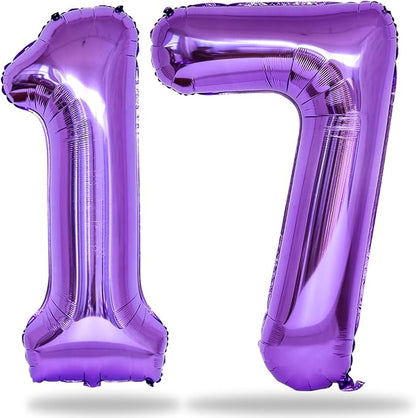 Purple Number 17 Mylar Foil Balloons, 40 Inch Giant Purple 17th Birthday by Lingqiang