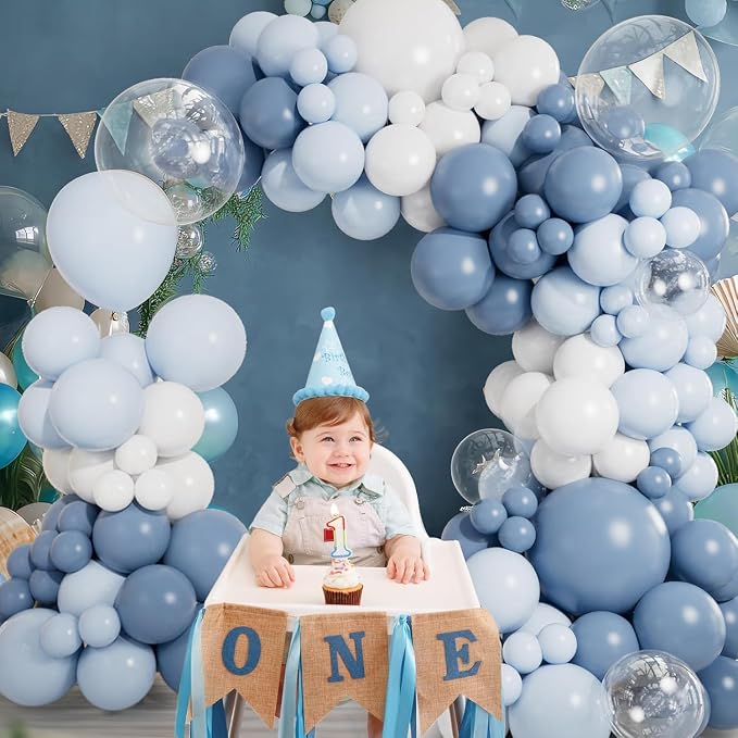CboDeco Dusty Blue Balloon Garland Arch Kit 140PCS Light Blue White Clear - Image 2
