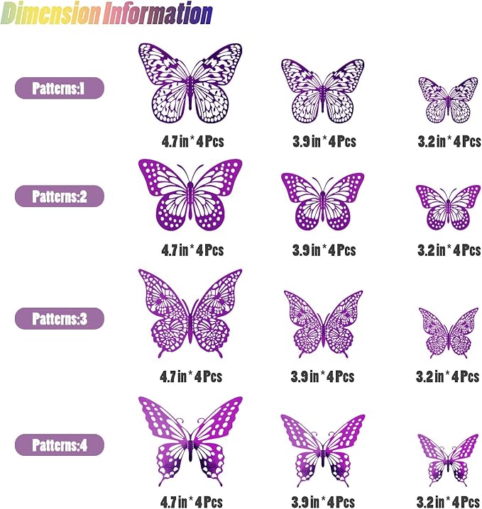 SAOROPEB 3D Butterfly Wall Decor 48 Pcs Purple Butterfly Decorations | 4 Styles - Image 5