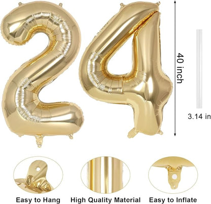 Champagne Gold Large Number 24 Balloon, 40 Inch Light Gold Foil Helium Number - Image 2