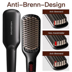 MEGAWISE Pro Ceramic Ionic Hair Straightener Brush for Home Salon, Straightening Hair Brush with 20s Heating Tech, Auto-Off, Anti-Scald with Universal Dual Voltage,Rotatable Power Cord, Black