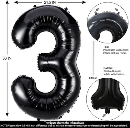 40 Inch Black Number 3 Balloons Helium Giant Black 3 Balloons - Image 2