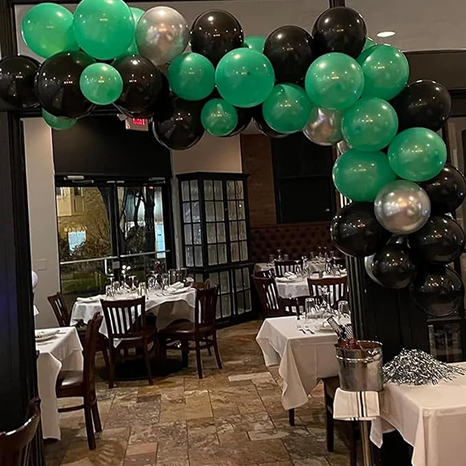 Dark Green Balloons Set, Confetti & Metallic Silver Latex - Image 6