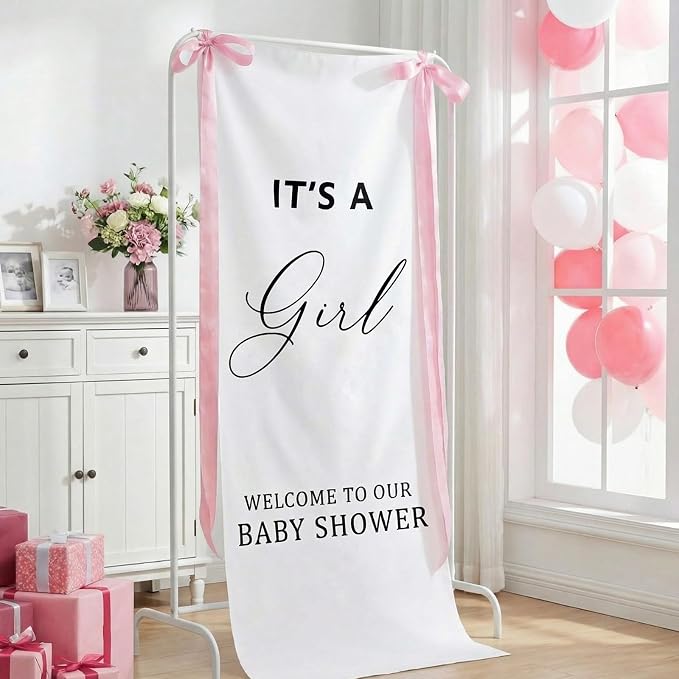 Oudain 24x60 Inch It's a Girl Burlap Banner, Baby Shower Fabric Backdrop by Oudain