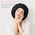 Aquior Shower Cap,Terry Lined Shower Cap for Women Reusable, Triple Layer Waterproof Bath Cap, Extra Large for Women Long Hair(Black)