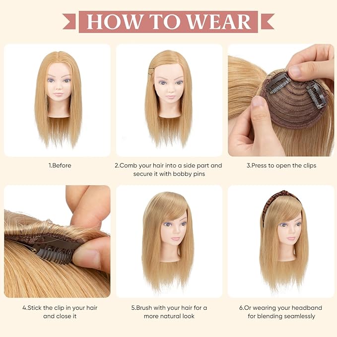 SARLA Clip in Side Bangs Extension Straight Synthetic Fake Bangs One Piece for Women Chestnut